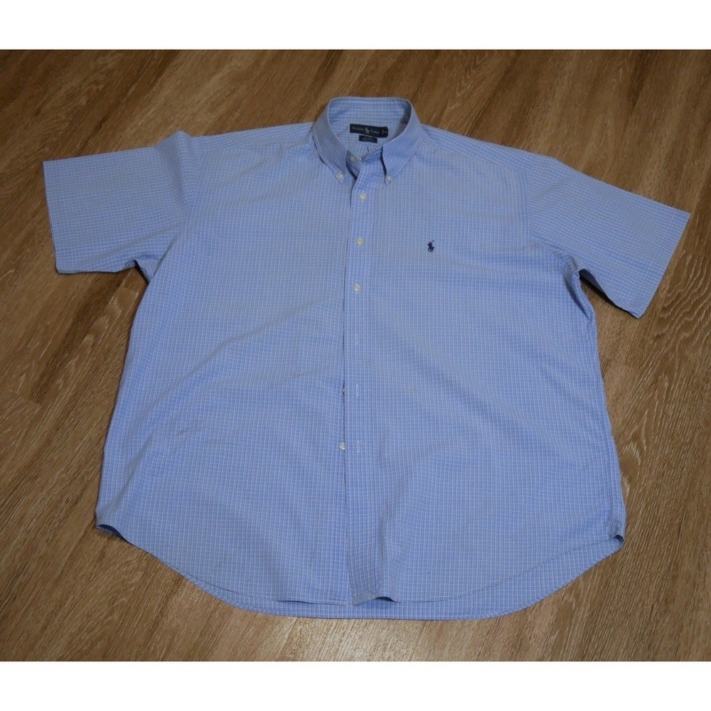 Polo Ralph Lauren Blake Mens XL Blue Check Short Sleeve Button Down Cotton Shirt